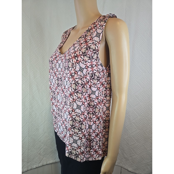 Liverpool S Sleeveless V-Neck Blouse Lightweight Printed Coral Gray Top - Picture 6 of 8